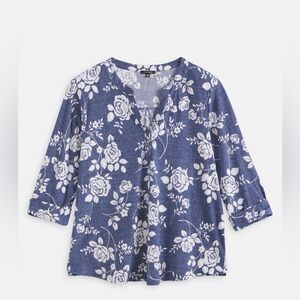 Papermoon Blue and White Floral Textured Knit Top